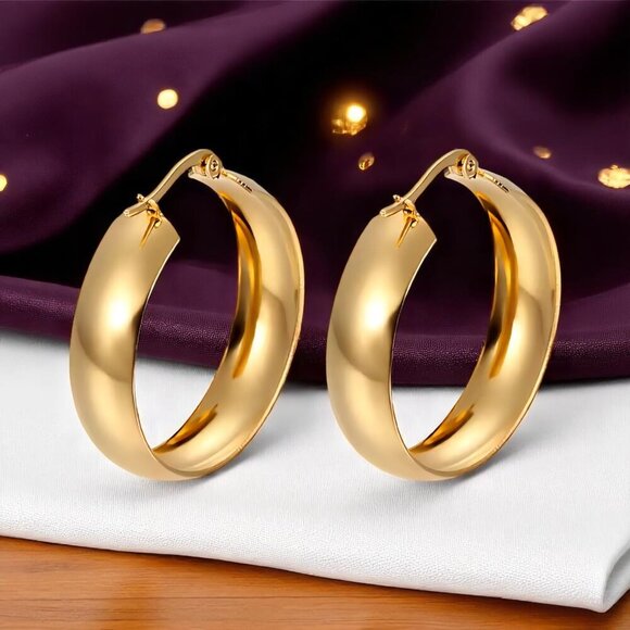 ๐๏ธBold 18K Gold Plated Stainless Steel Chunky Hoop Earrings | Trendy Statement - Picture 7 of 11